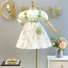 Girls' Summer Dress, New Arrival Pastoral-Style Sweet Floral Print Cotton Skirt with Ruffled Hem, Children's Princess Dress – Model 77085