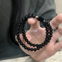（附证书）天然黑曜石搭配黑碧玺双圈手串男女水晶饰品手链6m鉴定