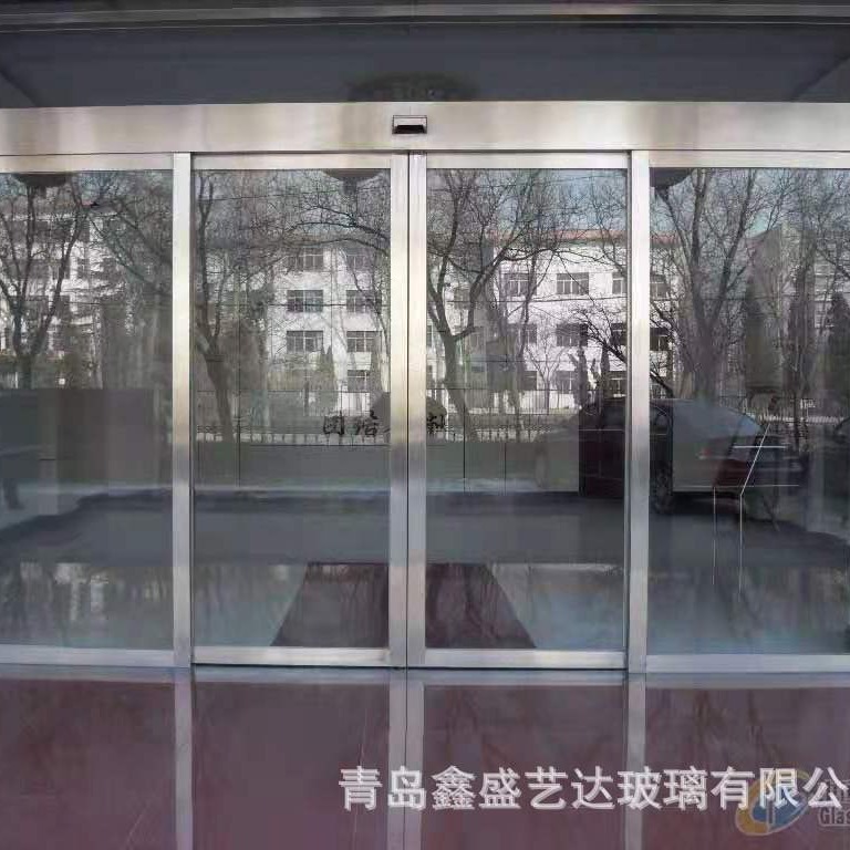 青岛本地制作安装玻璃感应门 幕墙高隔百叶隔断 喷砂超白钢化玻璃