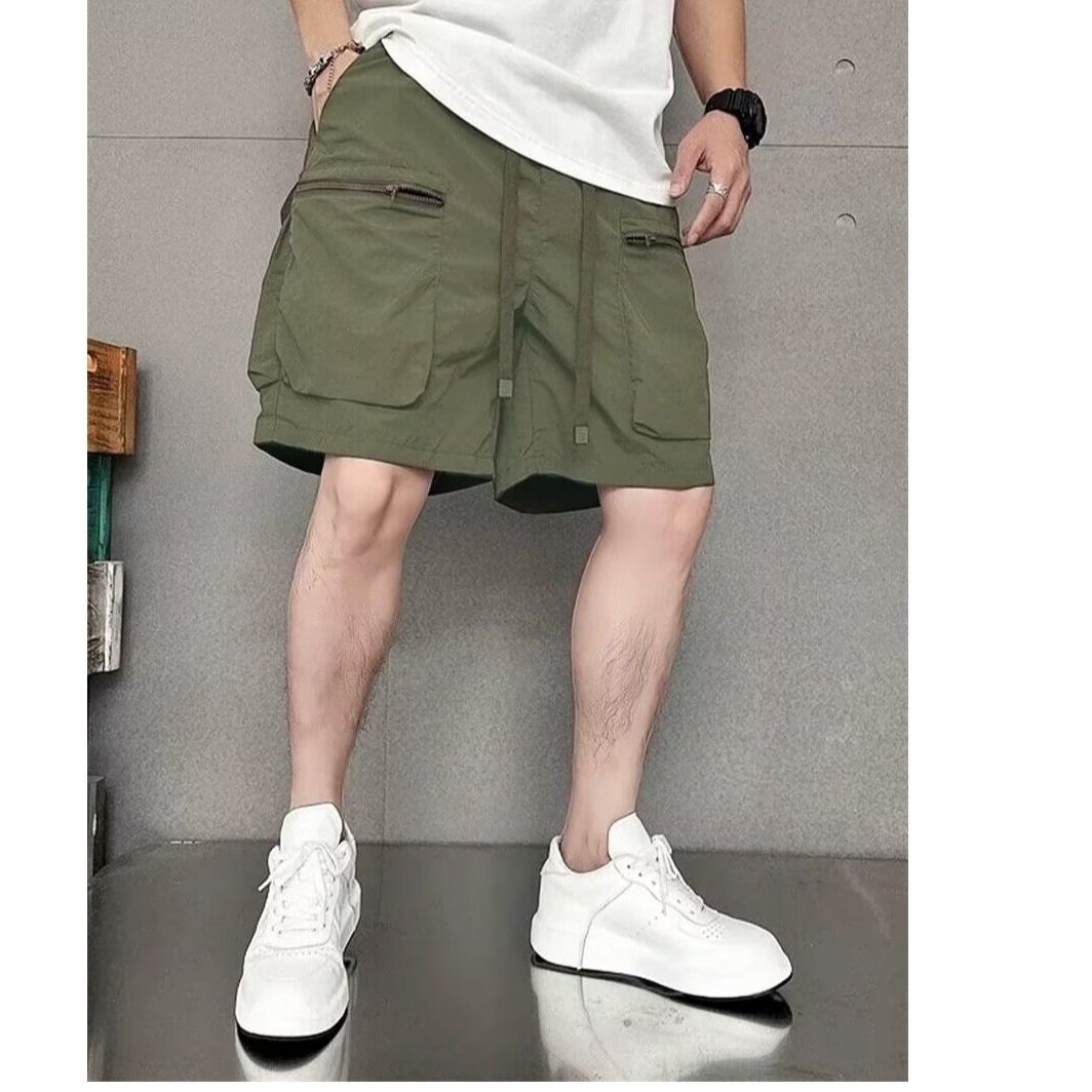 Quick-Dry Summer Multi-Pocket Thin Solid Color Simple Loose Cargo Shorts Men's Five-Point Casual Trendy Sports Shorts