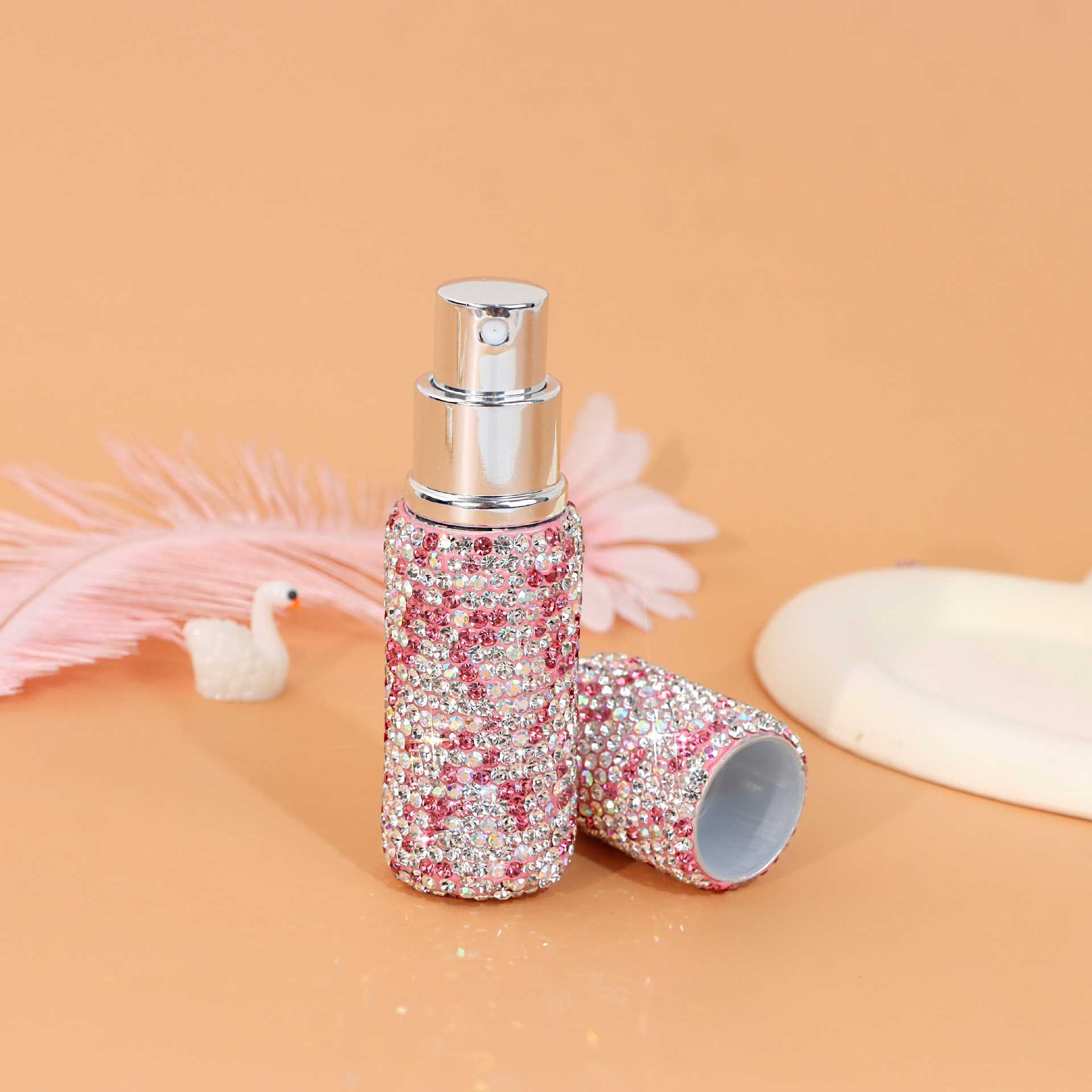 Botella de perfume de diamante blanco plateado botella de perfume de diamante botella de pulverización de vacío 10ml mini paquete portátil