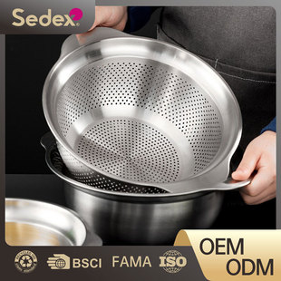 304 Stainless Steel Vegetable Washing Basin Drain Basin Rice Washing Sieve Cooking Basin Salah Basin Drain Basin Household Multi-use Sieve Egg Beating Basin