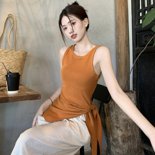 Korean-style design niche side-tie sleeveless knit top summer thin slimming versatile women's clothing