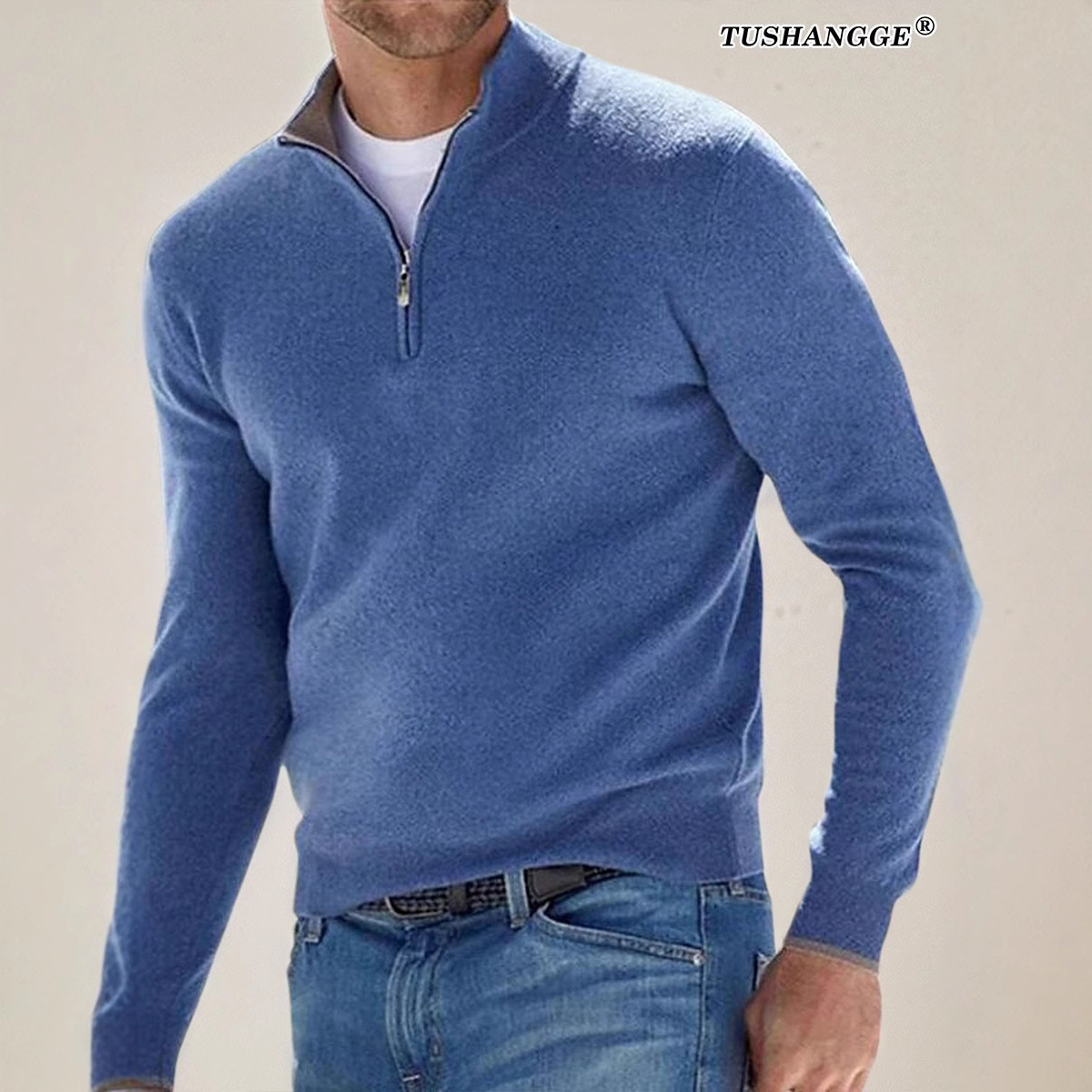 2025爆款独立站速卖通亚马逊欧美长袖羊绒衣男式打底衫秋冬 现货