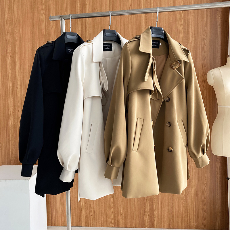 Short Temperamental Trench Coat for Women 2021 New Autumn Korean Style Draping Lantern Sleeve Small Coat in Trench Coats