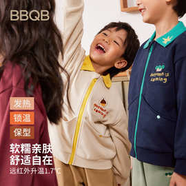 BBQB儿童外套秋季新款女童翻领卡通拉链衫男童卫衣运动风棒球服