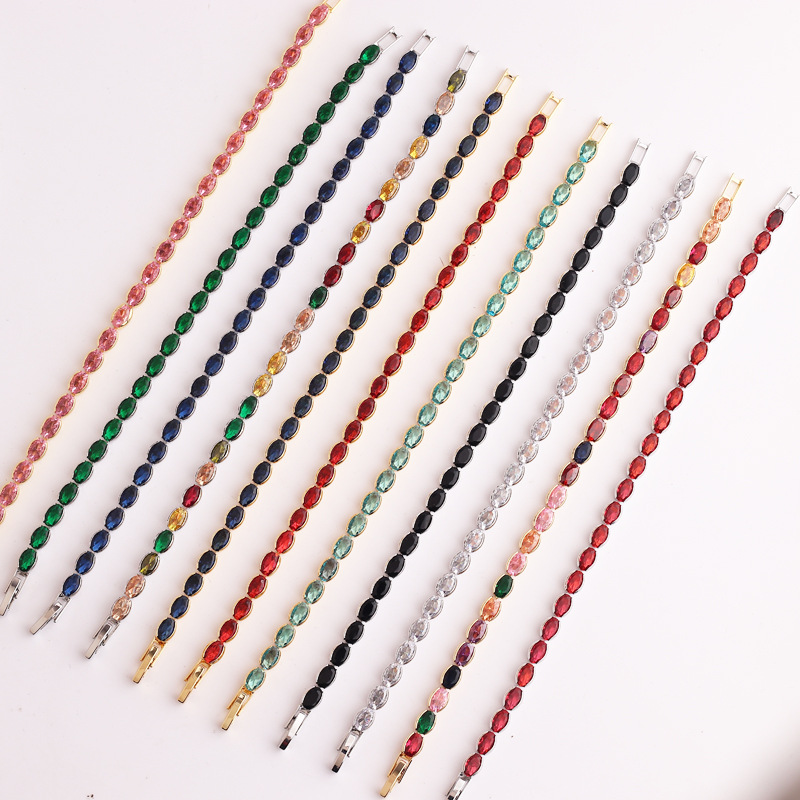 Retro Oval Copper Gold Plated Inlaid Zircon Bracelets 1 Piece