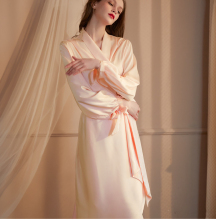 婚礼晨袍女新娘伴娘感真丝结婚睡衣睡袍红色浴袍女薄长款蚕丝
