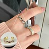 Line minimalistic fashionable brand ring, silver 925 sample, on index finger