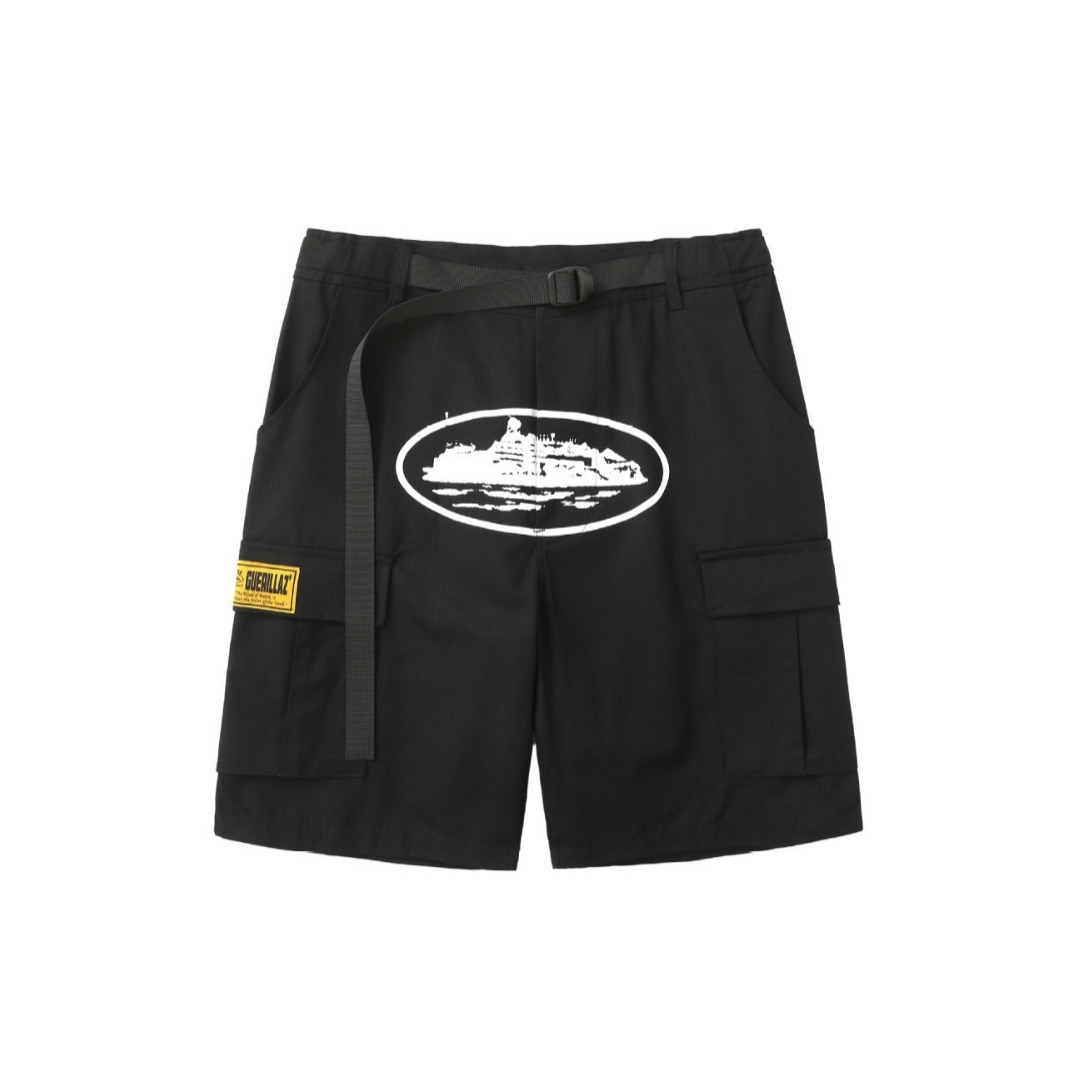 European and American High Street Island Printed Multi-Pocket Side Buckle Tooling Shorts Men's Trendy Brand Loose Wide Leg Casual Pants