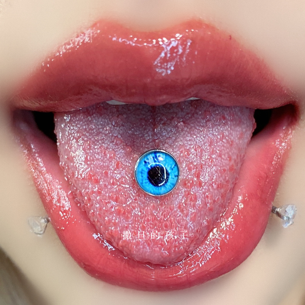 Hot Girl Eyes Tongue Ring Stainless Steel Barbell Tongue Piercing Jewelry 12mm Bar 1.6mm Thick detail image 7