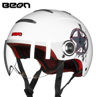 Motosiklet dəbilqələri 3C Certified, National Standard, Summer - s-bright-white-gray-red-five-pointed-star-b105