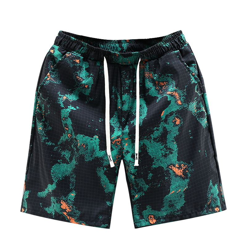 Beach pants, men's summer ice silk thin floral loose straight style trendy casual home, 5-inch quick drying large_voghion.com