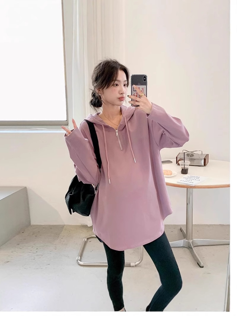Autumn demi-season long-sleeve for pregnant with zipper with hood