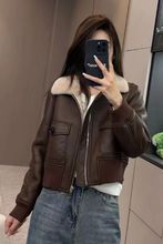 秋冬新款短款皮衣小个子加厚皮夹克时尚洋气女士羊羔毛机车服外套