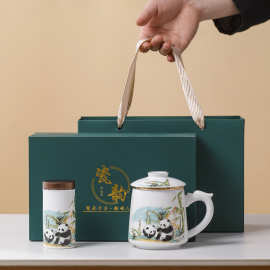 国潮熊猫陶瓷杯办公杯礼盒装商务公司节庆文创茶杯礼品茶叶罐水杯