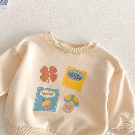 Children's Cartoon suit 2025 New Spring Boys Letter Sweatshirt Trendy Baby Solid Color Sweatpants Girls' Two-Piece Set