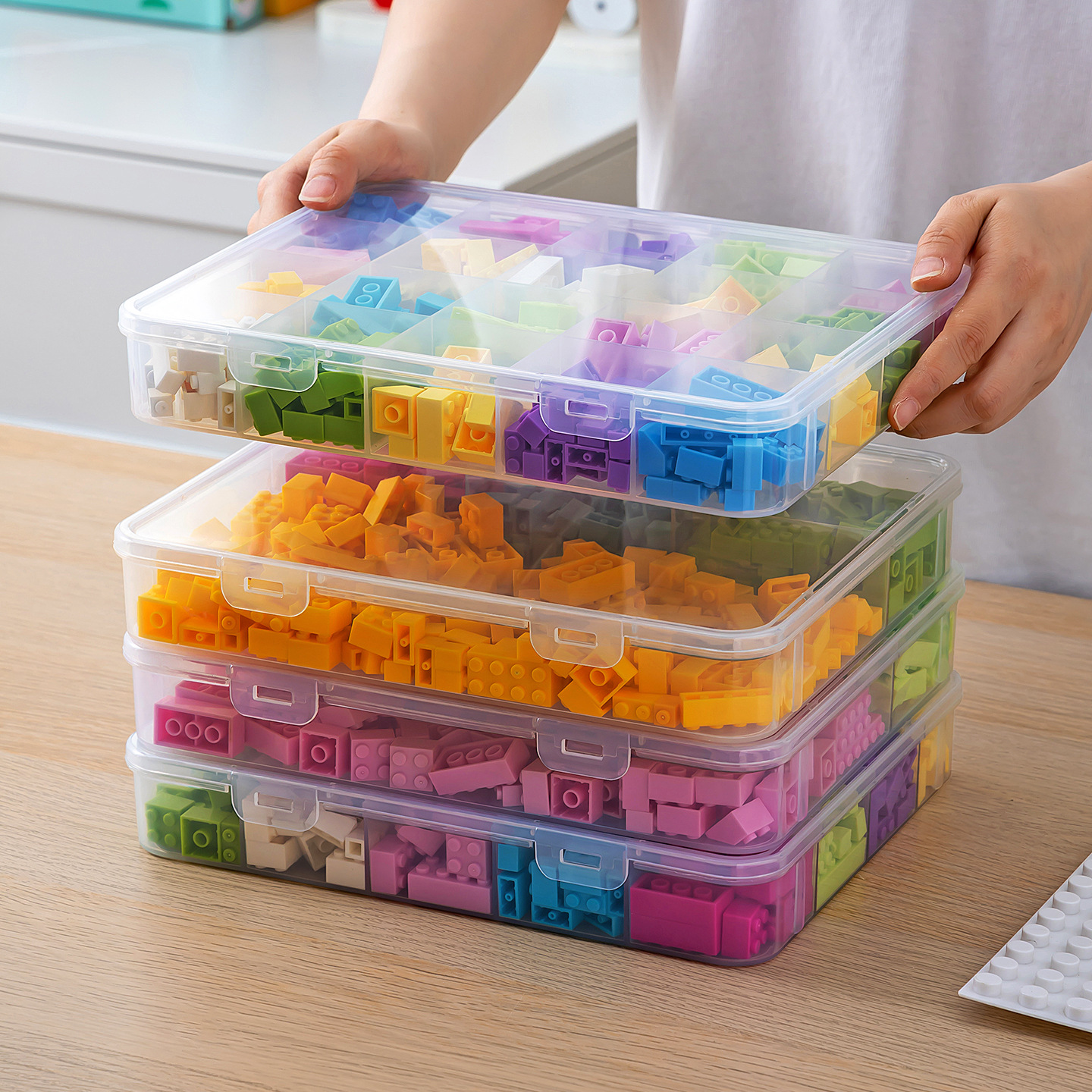 Transparent Compartmentalized Storage Box for Building Blocks, Large Capacity Storage Box for Organizing Small Toy Parts for Children