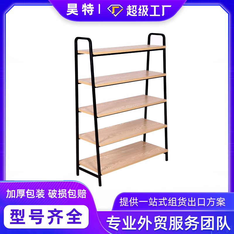 新款单面白色钢木结构梯形超市货架批发精美零食店超市钢木货架