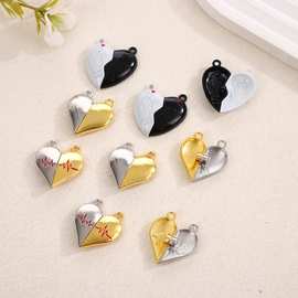 新款爱心桃心磁铁扣项链挂件 喷漆彩色心形吸铁石配件情侣配饰