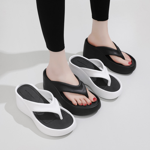 跨境厚底人字拖夹脚拖鞋女外穿凉鞋时尚增高防滑松糕沙滩鞋批发