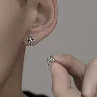 S925 серебряные серьги мужские модные серьги мальчики дизайн смысл ниша Крест Модные личности одиночные крутые мужские серьги