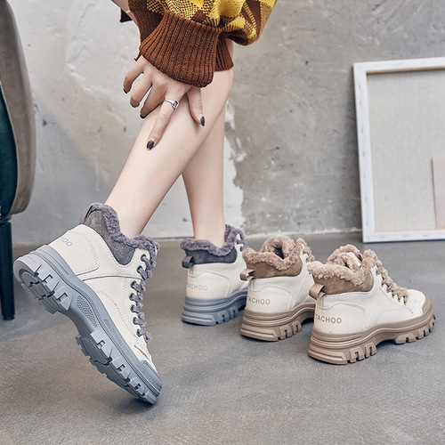 Martin boots for women 2024 winter new style plus velvet thickened cotton shoes Northeast anti-slip warm lace fashion snow boots