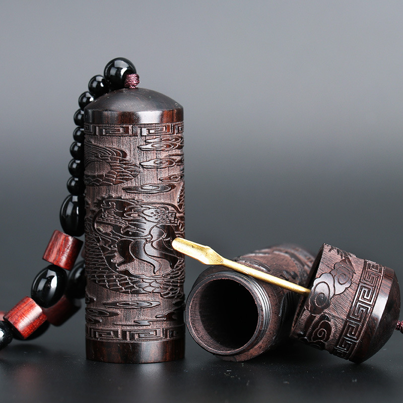 黑檀木鼻烟壶整木越南芽庄沉香片烟丝桶便携创意携带迷你烟丝香筒|ms