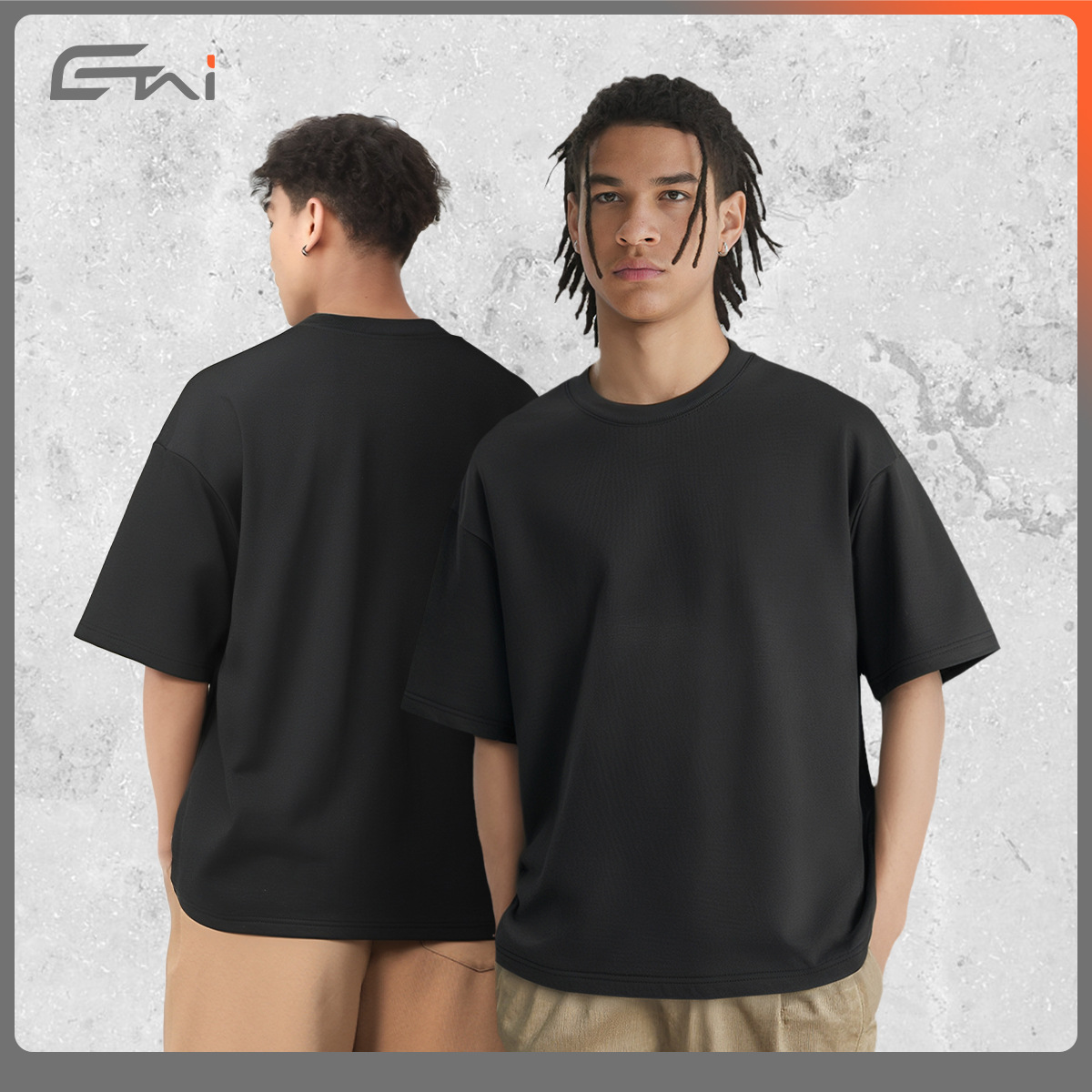 ETAI para hombre | Camiseta de cuello redondo para hombre de manga corta pesada boxy tejida de imitación de color sólido transfronterizo de alta calidad corta y ancha para hombre