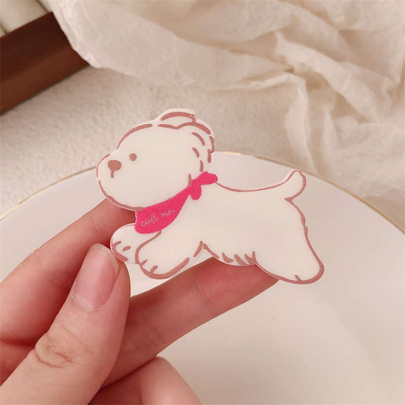 ¡Corre, perro! Caricatura encantadora cabello de niña con clip de cabello de mar con bufandas para perros adornamientos