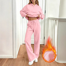 欧美亚马逊跨境2025女士休闲卫衣两件套女装秋冬连帽运动套装冬季