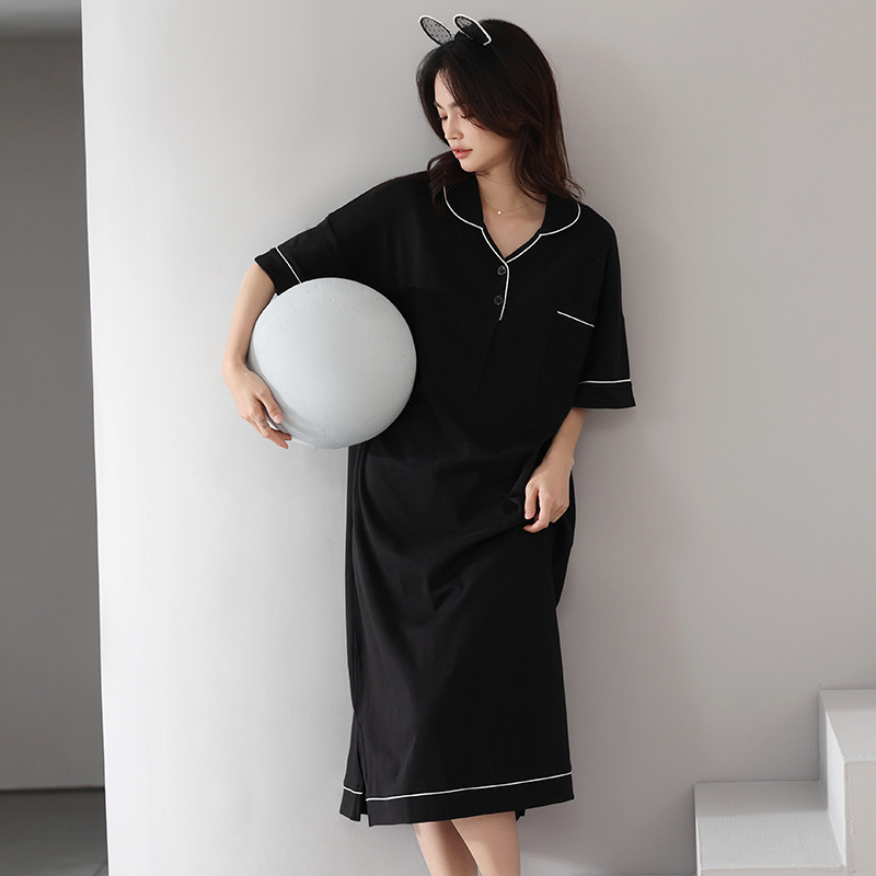 Modal Nightdress Women's Short-sleeved Summer with Chest Pad plus size Pregnant Women's Cotton Silk Pajamas Solid Color Long Spring and Autumn Home Clothes