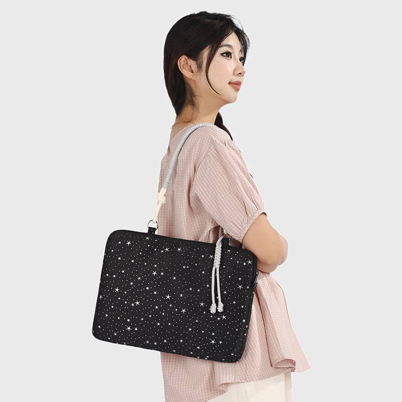 Large-capacity star-patterned laptop bag, portable shoulder bag, shockproof notebook sleeve bag, simple and lightweight tote bag for women, suitable for commuting