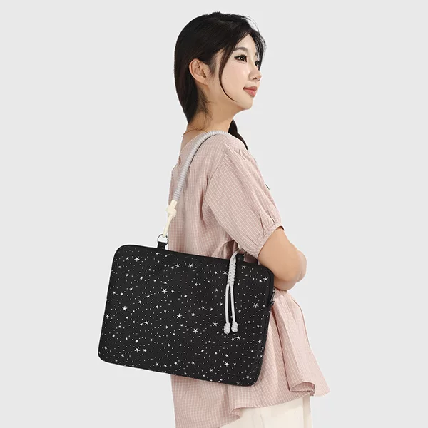 Large-capacity star-patterned laptop bag, portable shoulder bag, shockproof notebook sleeve bag, simple and lightweight tote bag for women, suitable for commuting