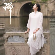 原创中式棉麻中长款文艺瑜伽服茶服禅舞服太极服女套装居士服套装