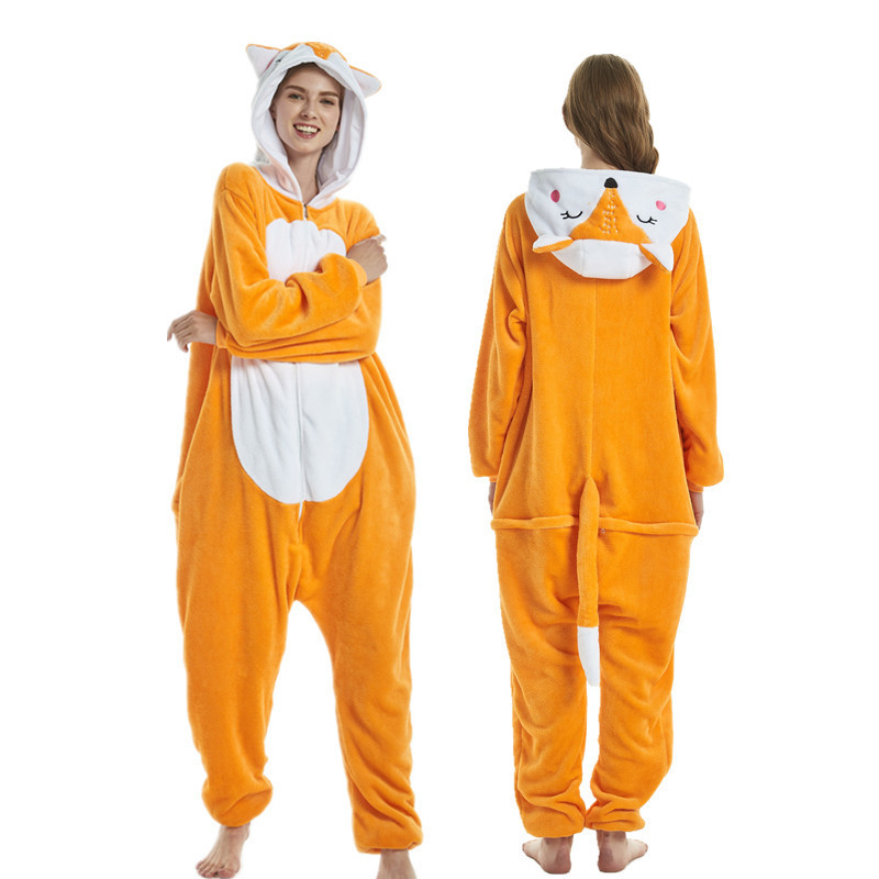 冬のフランネル大人の動物漫画ワンピースパジャマ小さな蜂かわいいカップルスタイル厚みのあるホーム服トイレ|undefined
