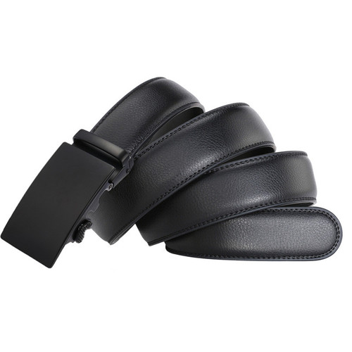 Cross-border dropshipping black glossy simple men's automatic belt two-layer cowhide belt alloy buckle manufacturer batch