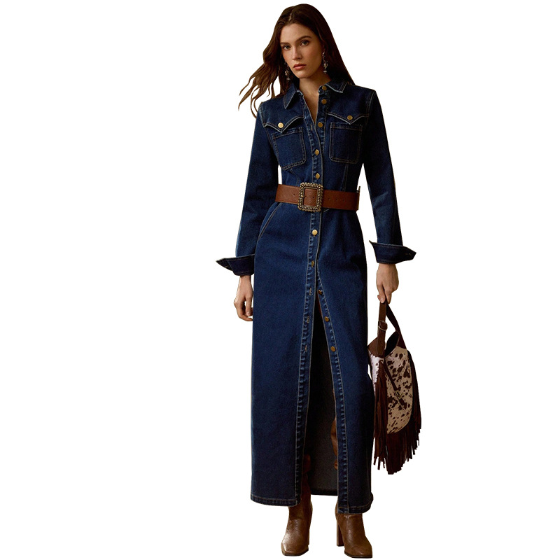 Elegant Women's Long Sleeve Button-down Maxi Dress Casual Boho Chic_voghion.com