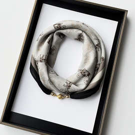 小方巾女磁扣棉麻小方巾丝巾韩版百搭高级感护颈保暖领巾懒人围巾