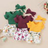 Autumn solid mini-skirt, jacket, shorts, set, 2020, Korean style, city style, flowered, 3 piece set