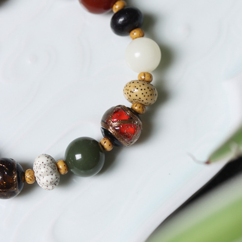 High-end Temple Style Star and Moon Bodhi Root Incense Ash Glass Eighteen Seeds Bracelet Heart Sutra South Red Men and Women Buddhist Rosary Necklace