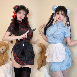 Chinese Little Chef Japanese Soft Girl Lolita Maid Apron Cosplay New Chinese Style Cheongsam Dress Fresh and Simple