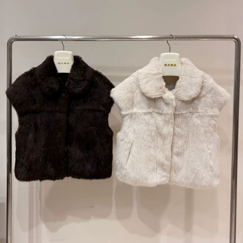 Miss Rouzhu's simple, whole-pellet fashion rabbit fur vest jacket for women, new autumn and winter slim-fit short style for young women Miss Rouzhu's simple, whole-pellet fashion rabbit fur vest jacket for women, new autumn and winter slim-fit short style for young women