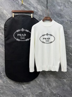 1.1 Correct Version Miu Autumn and Winter New Pra Pujia Classic Logo Jacquard Cashmere Blended Sweater for Men and Women