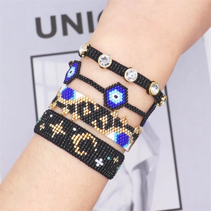New AliExpress hot sale star Moon geometric Devil eye miyuki bracelet suit vintage ethnic style bracelet for women