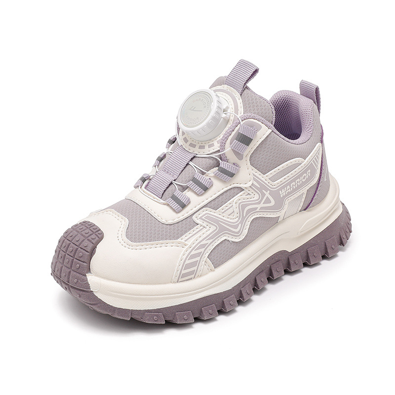Zapatos de botón de neumático de cuero púrpura para niñas zapatos casuales al aire libre para niños con suela gruesa zapatos de otoño y invierno