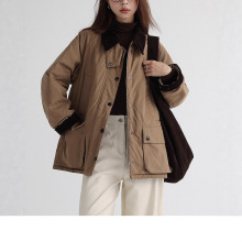 韩系小众！都市暖廓’巴恩风宽松版灯芯绒拼色袖口棉服外套女秋冬