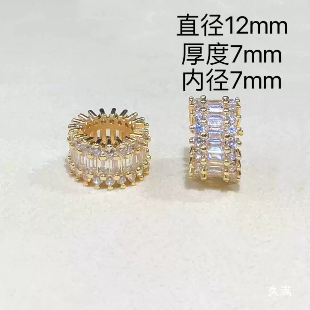 Crystal Accessories 14K Gold-Filled Color-Preserving Zircon Wheel Beads Large Hole Spacer Beads Barrel Beads Pendant DIY Bracelet Necklace with Beads