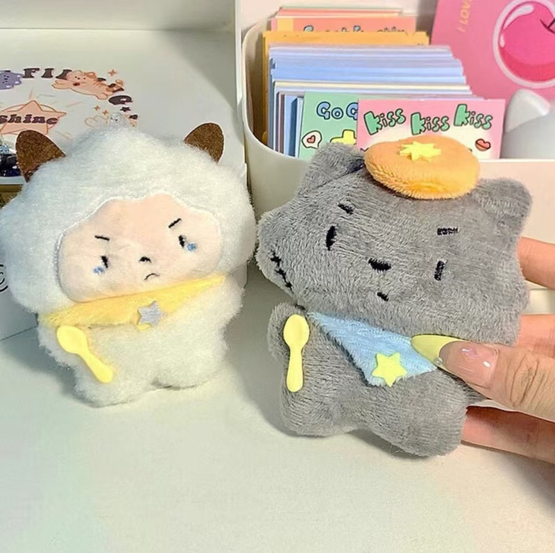 新しいかわいい漫画グレーワイルドウルフ怠惰なぬいぐるみキーホルダースクールバッグ人形きしむ人形ペンダントギフト|undefined