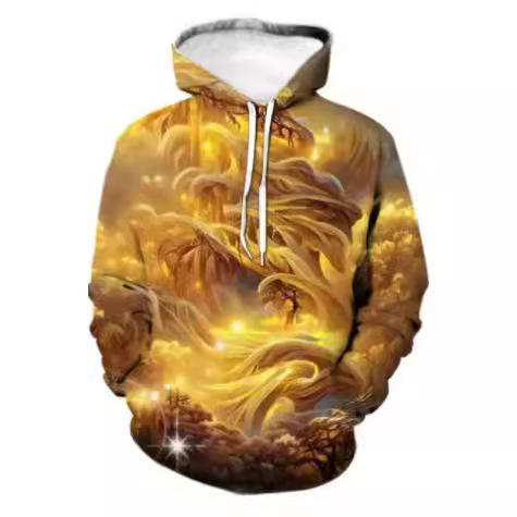 Men's Sweater Gold Light Stacking Series 3D Printed Hoodie Loose Jersey Fashion Hip-Hop Autumn